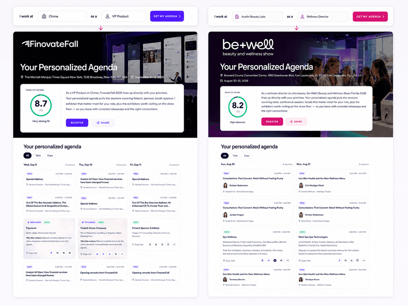 AITENDLY personalized agenda examples adapted to different event brands